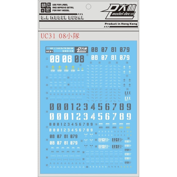 DL DALIN Water slide decal UC31 HG 1/144 UC08 RX 79 GM 08