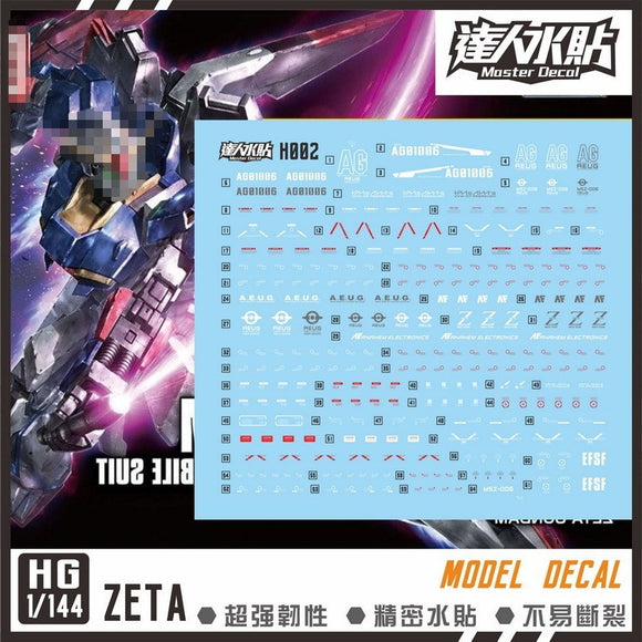 MASTER Water Slide Decal H002 HG 1/144 ZETA Z Collectibles