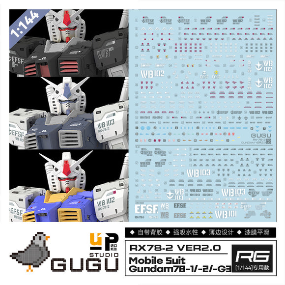 GUGU G040 Water Slide Decal 3 in 1 for RG 1/144 RX-78-2 2.0 / RX-78-2 G3 GUGURG002